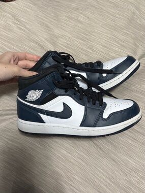 Nike Air Jordan 1 Mid White & Navy Blue Sneakers